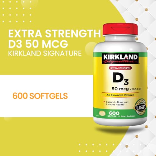 Kirkland Extra Strength Vitamin D-3 2000 IU 600 Soft Gels (Pack of 1)
