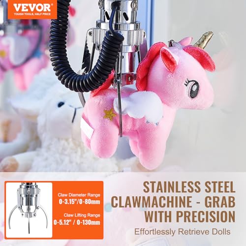 VEVOR Claw Machine, 0-3” Jaw Diameter 0-5” Jaw Lifting, Crane Prize Grabber Commercial Arcade Game Toys, Cool Fun Grab-and-Win Machine w/Light and Sound, Dispenser Vending Toy for Kids,Boys &Girls