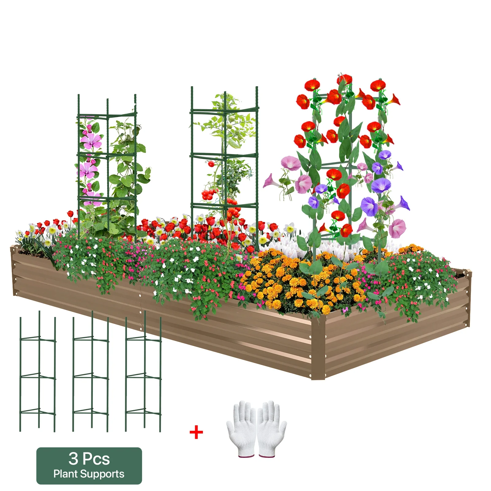 AMOBORO Galvanized Raised Garden Bed 6*3*1 ft Rust-Resistant Metal Planter Box for Outdoor Gardening Large Elevated Container for Vegetables Flowers Herbs fruit tree seedlings Deep Garden Bed Brown