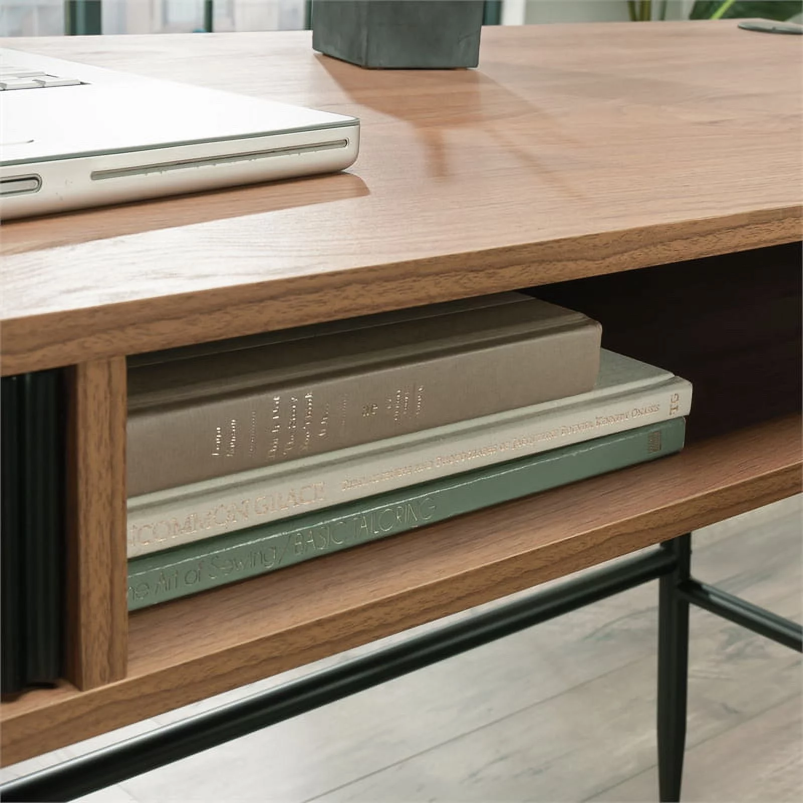 UrbanPro Modern Engineered Wood / Metal L-Desk in Serene Walnut
