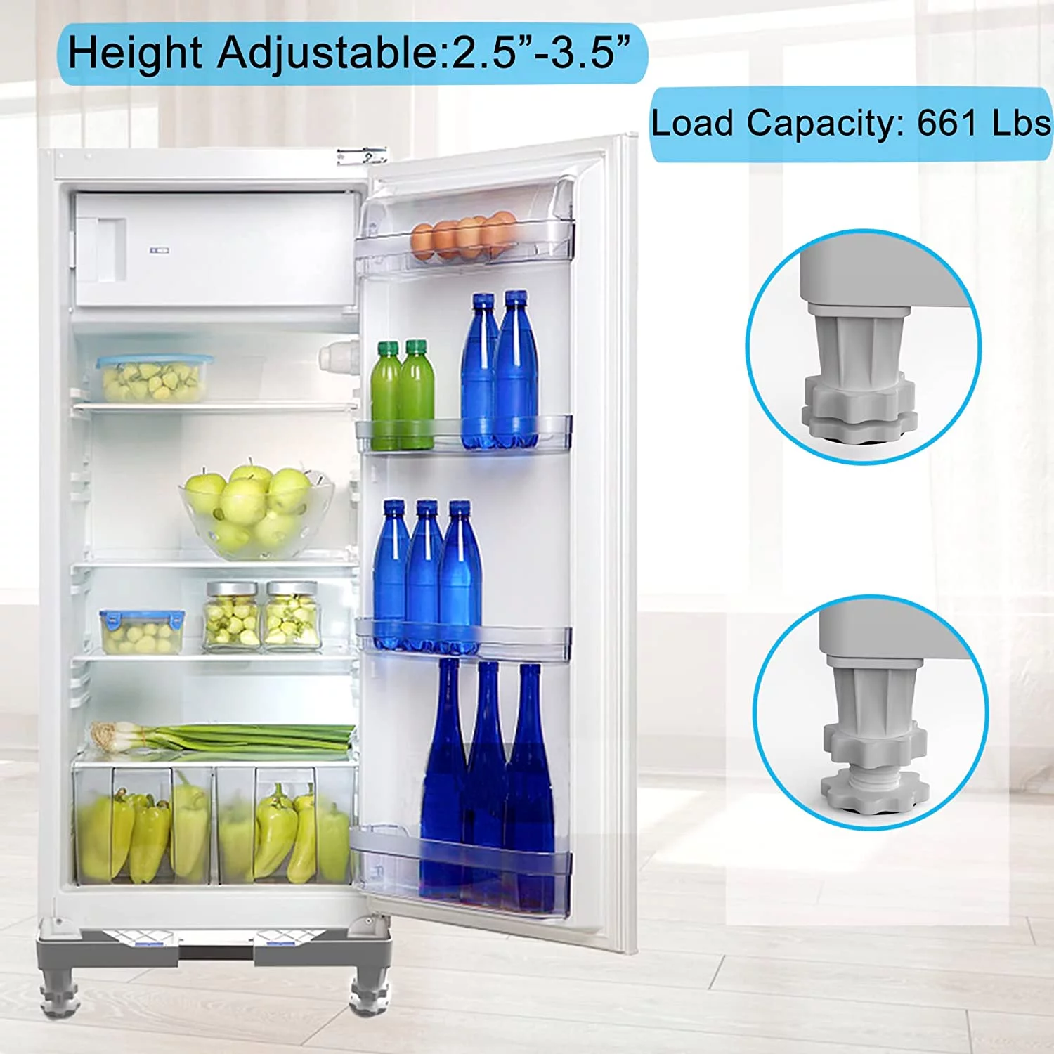 Mini Fridge Stand, Universal Refrigerator Stand Adjustable Stand Base with 4 Heavy Duty Foot, Multi-Functional Washing Machine Pedestal for Washer Dryer Appliance, Max Load 661 lb White MI82