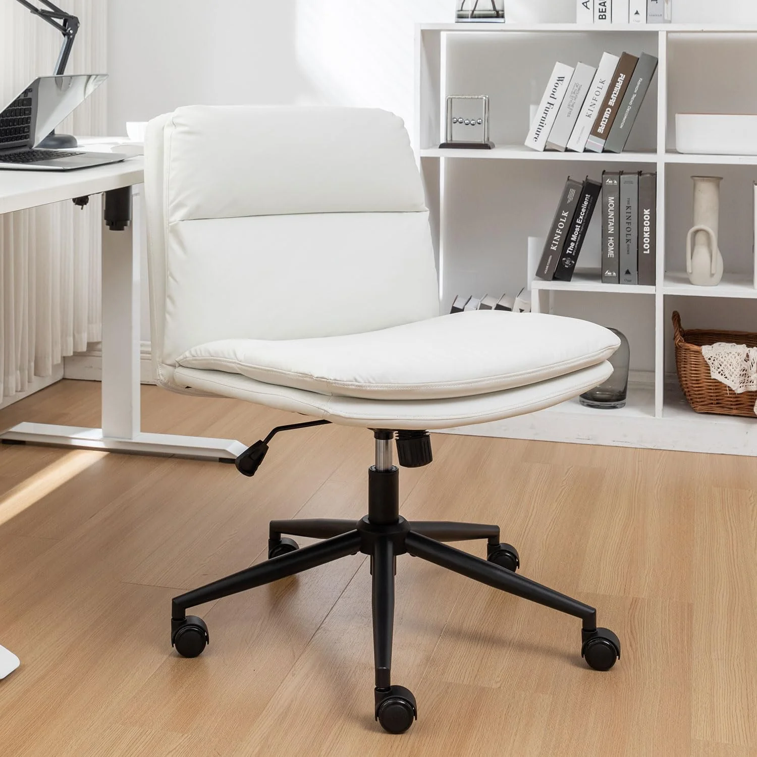 Criss Cross Chair with Wheels: Ergonomic Home Office Desk Chairs with Black Base, Modern Vanity Chair for Home, Office, Make Up