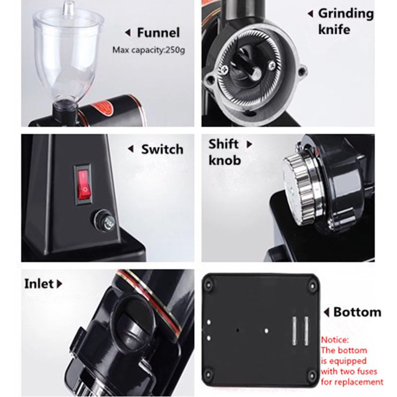 INTBUYING Mini Electric Coffee Grinder Household Coffee Bean Grinder Black