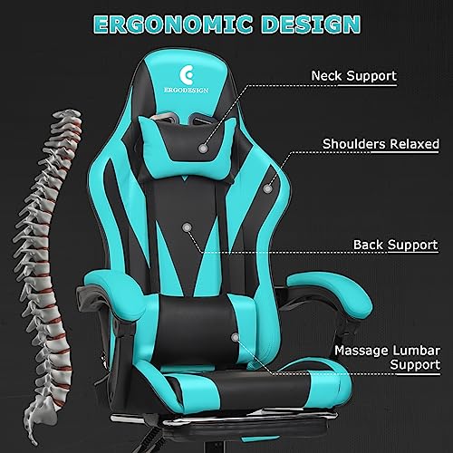 Gaming Chair with Linkage Armrest & Footrest, High Back Video Gaming Chair, Black