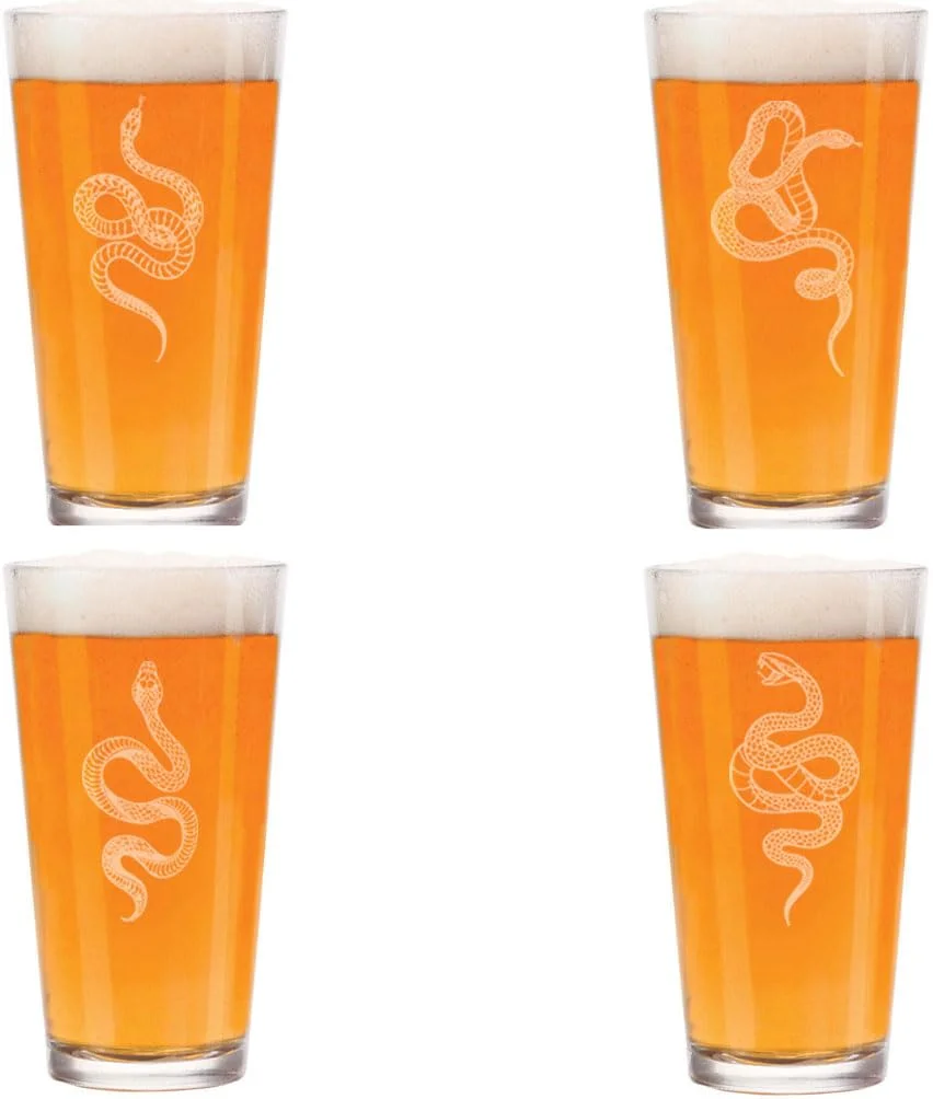 MIP 16 oz Beer Pint Glass Gift Set Of 4 Snake Collection