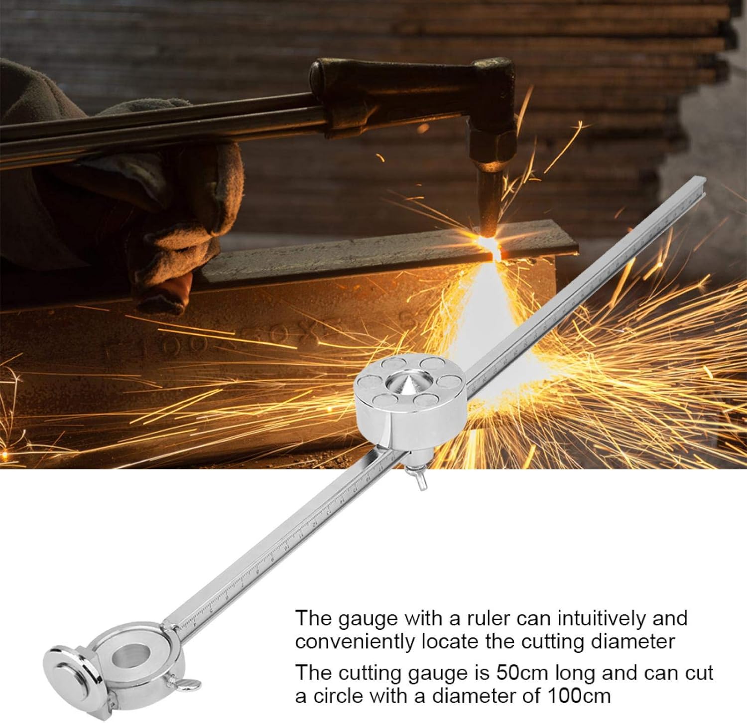 Torch Guide, Cutting Torch Circle Cutting Rotary Guide Wheel Torch Round Cutter, Stainless Steel Oxygen Welding Cutting Tool Accessories with Scale Ruler Fit for G01-100