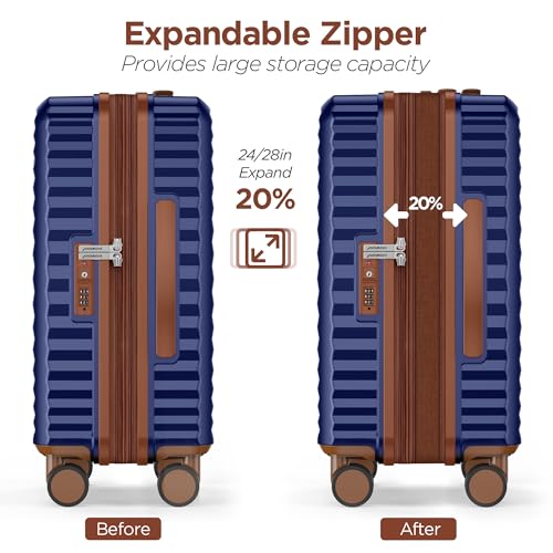 SHOWKOO Luggage Sets 3 Piece Hardside Expandable Suitcase with Double Spinner Wheels Tsa Lock, (Beige White, 5 piece set)