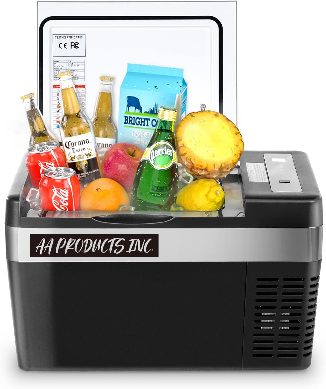 AA Products Car Fridge 26 Quart/25L Refrigerator with 12/24V DC Cord and 100-240V AC Adapter for Truck RV Trip Camping and Home -7.6�H~ 50�H Black