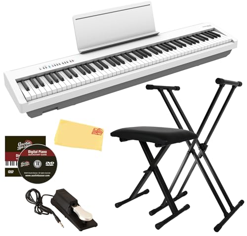 Roland FP-30X 88-Key Digital Piano - Black Bundle with Adjustable Stand, Bench, Sustain Pedal, Online Piano Lessons, Instructional DVD, and Austin Bazaar Polishing Cloth