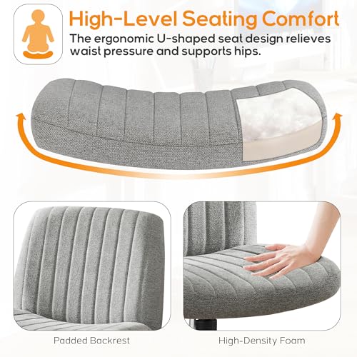 DUMOS Criss Cross Chair Legged Office Wide Comfy Desk Seat, No Wheels Armless Computer Task Seating, Swivel Vanity Home Height Adjustable