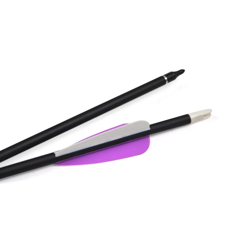 AME 32 inch Hunting Arrow 500 Spine Mixed Carbon Target Practice with 3inch Rubber Feather（Pack of 12）