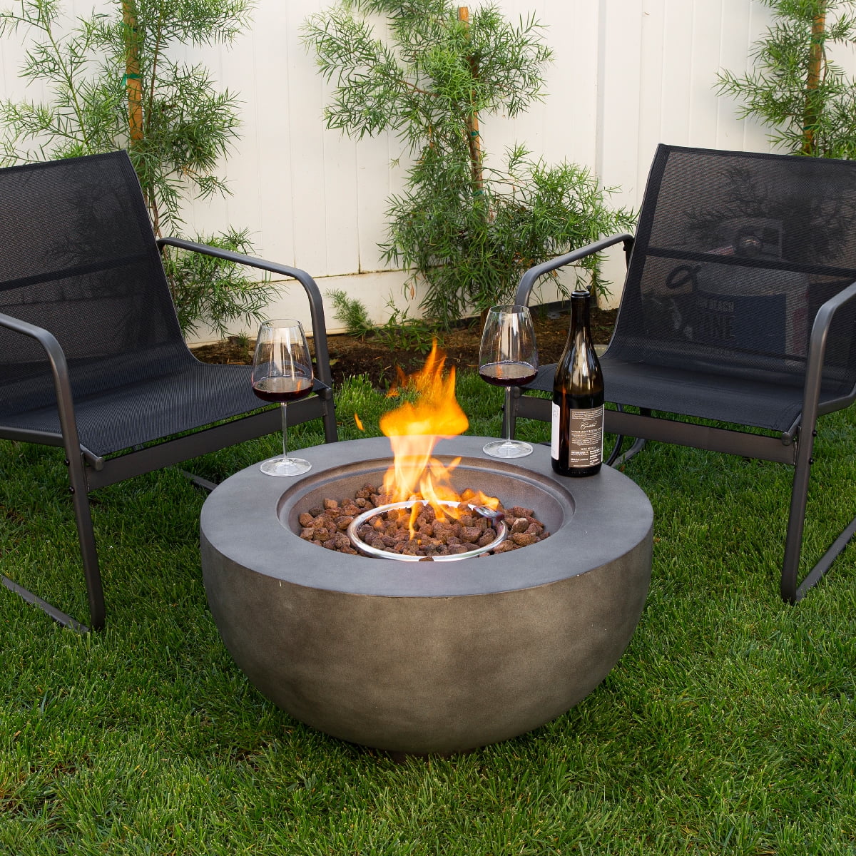 Barton Propane Fire Pit Outdoor, Propane Gas Fire Bowl with Lava Rocks Cover, Auto-Ignition Outdoor Fireplace, 40,000 BTU, Dark Grey (27.5 inch)