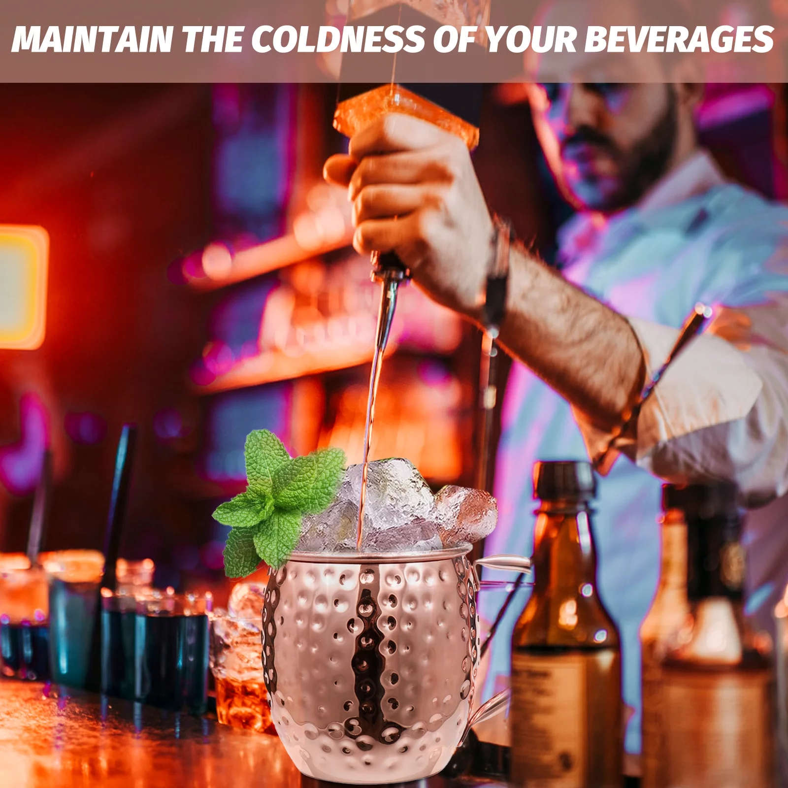 Tomshoo Moscow Mule Copper Mugs Set of 4 Pure Copper Plating, 18 Stainless Steel Drinking Cup, 4 Cocktail Copper Straws Great Dining Entertaining Bar Gift Set