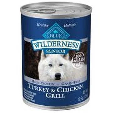 Blue Buffalo Wilderness High Protein Grain Free, Natural Senior Wet Dog Food, Turkey & Chicken Grill 12.5-oz can (pack of 12)