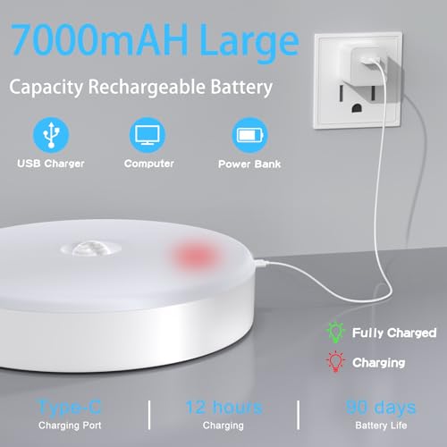 TOOWELL Battery Ceiling Light Motion Sensor with Remote, Rechargeable Motion Sensor Ceiling Light Battery Operated Closet Light for Closet Bathroom Laundry Stairs Garage Porch Shed - 2 Pack