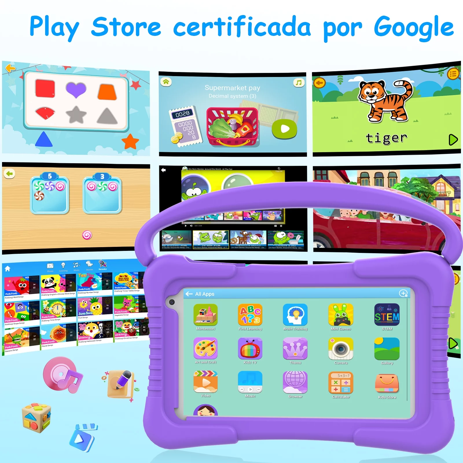 Kids Tablet, 7 inch Android 11 Tablet for Kids, 2GB RAM 32GB ROM Toddler Tablet Pc with Parental Control, WiFi, Bluetooth, GMS, Dual Camera, Tablet with Silicone Case for Game, YouTube Netflix, Purple