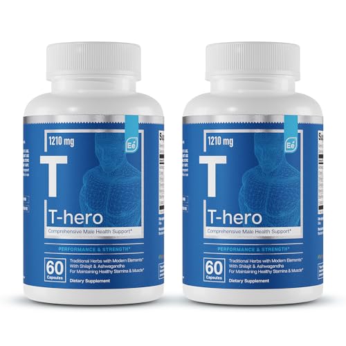 Essential Elements T-Hero Platinum Male Health Supplement for Mens Health - Muscle Growth Support & T-Health with Shoden Ashwagandha, Shilajit, DIM & More - Gym Supplements for Men - 60 Caps