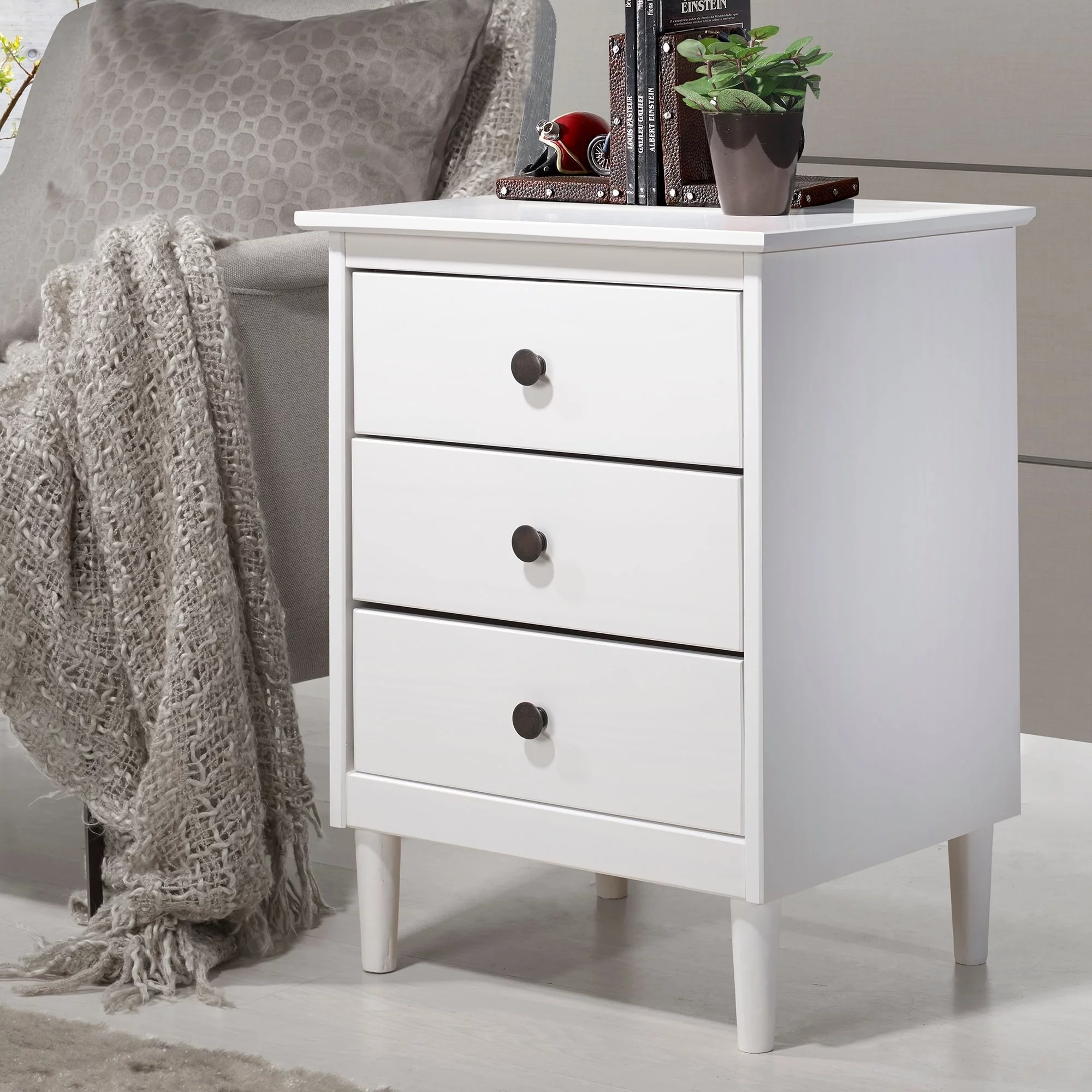Taylor & Olive  Bullrushes 3-drawer Solid Wood Nightstand WHITE