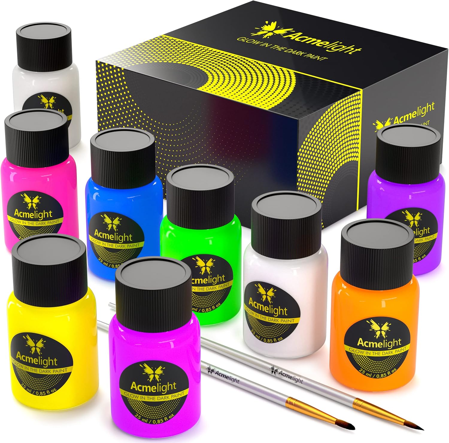 Glow in the Dark Acrylic Paint - Fluorescent Paint for Canvas - Neon Decoration - Blacklight Paint Set – Art Supplies for Adults - Craft Gift for Artists