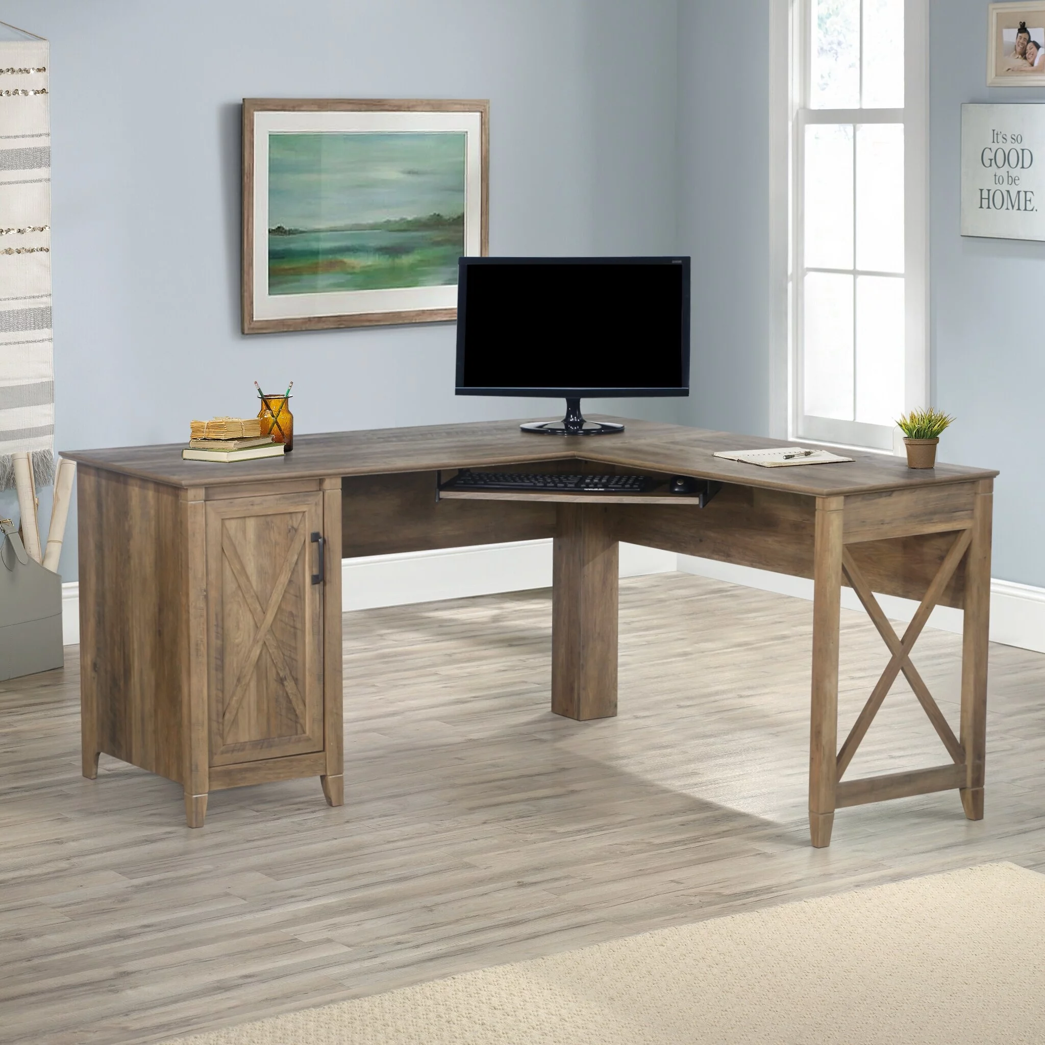 Oxford Modern Farmhouse L-Desk Washed Gray