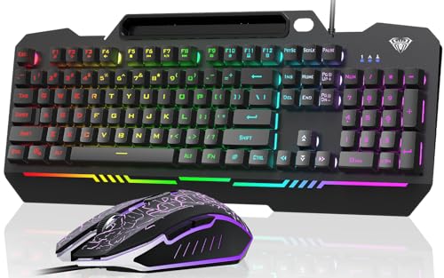 AULA Gaming Keyboard, T102 104 Keys Gaming Keyboard and Mouse Combo with RGB Backlit, All-Metal Panel, Anti-Ghosting, PC Gaming Keyboard and Mouse, USB Wired Keyboard Mouse for MAC Xbox PC Gamers
