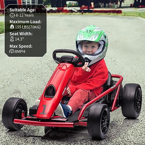 24V Go Kart for Kids 8-12 Years, 300W*2 Extra Powerful Motors, 9Ah Large Battery 8.1MPH High Speed Drifting with Music, Horn,Max Load 175lbs Outdoor Ride On Toy for Teens (Rose)