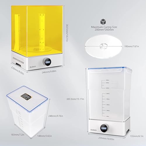ELEGOO Mercury Plus V3.0 Wash and Cure Station, 7.5 L Large Capacity, Compatible with Mars Saturn Photon Halot MSLA LCD DLP 3D Printers
