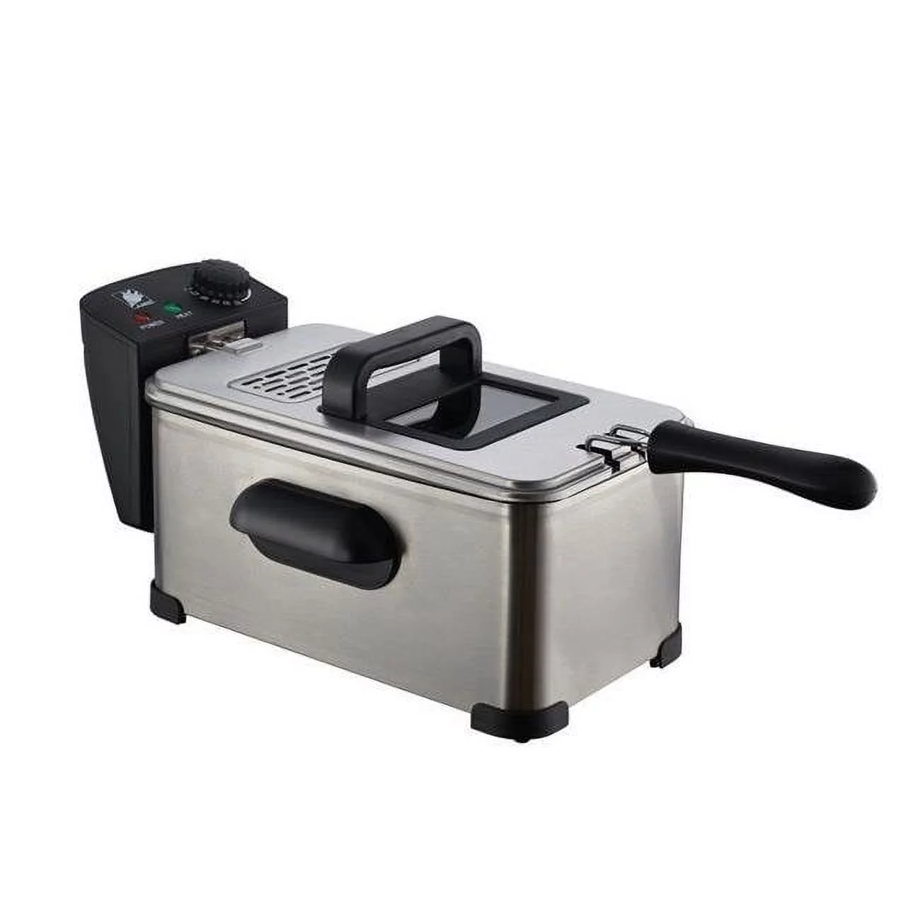 JJati Deep Fryer with Basket Stainless Steel, Easy to Clean Deep Fryer Cool Touch Handles on Housing, Oil Bowl and Basket Clear Vent Adjustable Temp, Silver