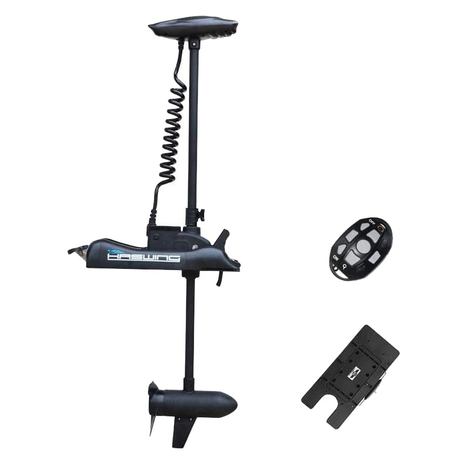 AQUOS Haswing Black 12V 55LBS Bow Mount 54” Trolling Motor with 2.4G Remote Control and Quick Release Bracket for Pontoon Boat Fishing