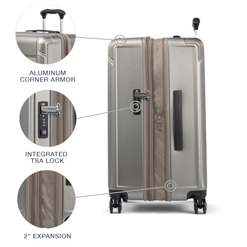 Travelpro Platinum Elite Hardside Expandable Carry on Luggage, 8 Wheel Spinner, TSA Lock, Hard Shell Polycarbonate Suitcase, Metallic Sand, Compact Carry on 20-Inch