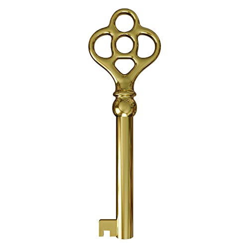 KY-3 Hollow Barrel Brass Plated Replacement Skeleton Key for Grandfather clock, Dresser Drawers, Curio Cabinets and any Other Antique Furnitures (Pack of 1)