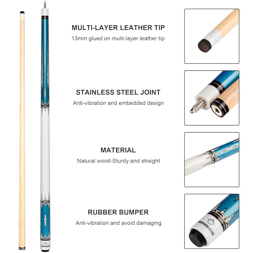 Pool Cues 58 inch Pool Cue Stick with 13mm Fiber Leather tip 20oz 4-Colors for Beginner, Commercial and Home Entertainment