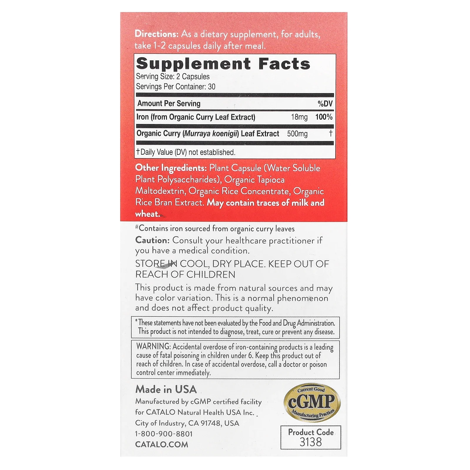 Catalo Naturals Women's Iron, 60 Vegetarian Capsules