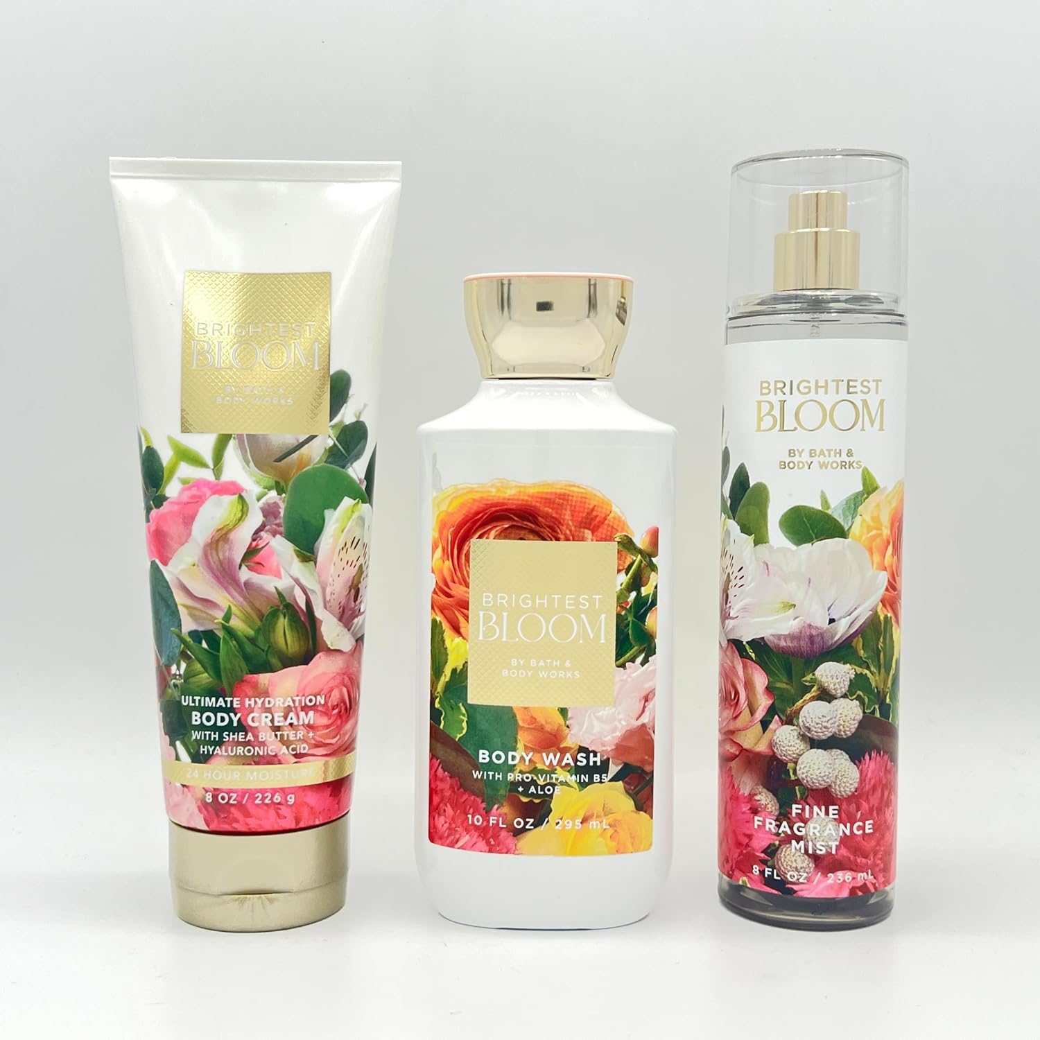 Bath & Body Works Brightest Bloom 3-Piece Bundle ~ Ultimate Hydration Body Cream, Body Wash and Fine Fragrance Mist