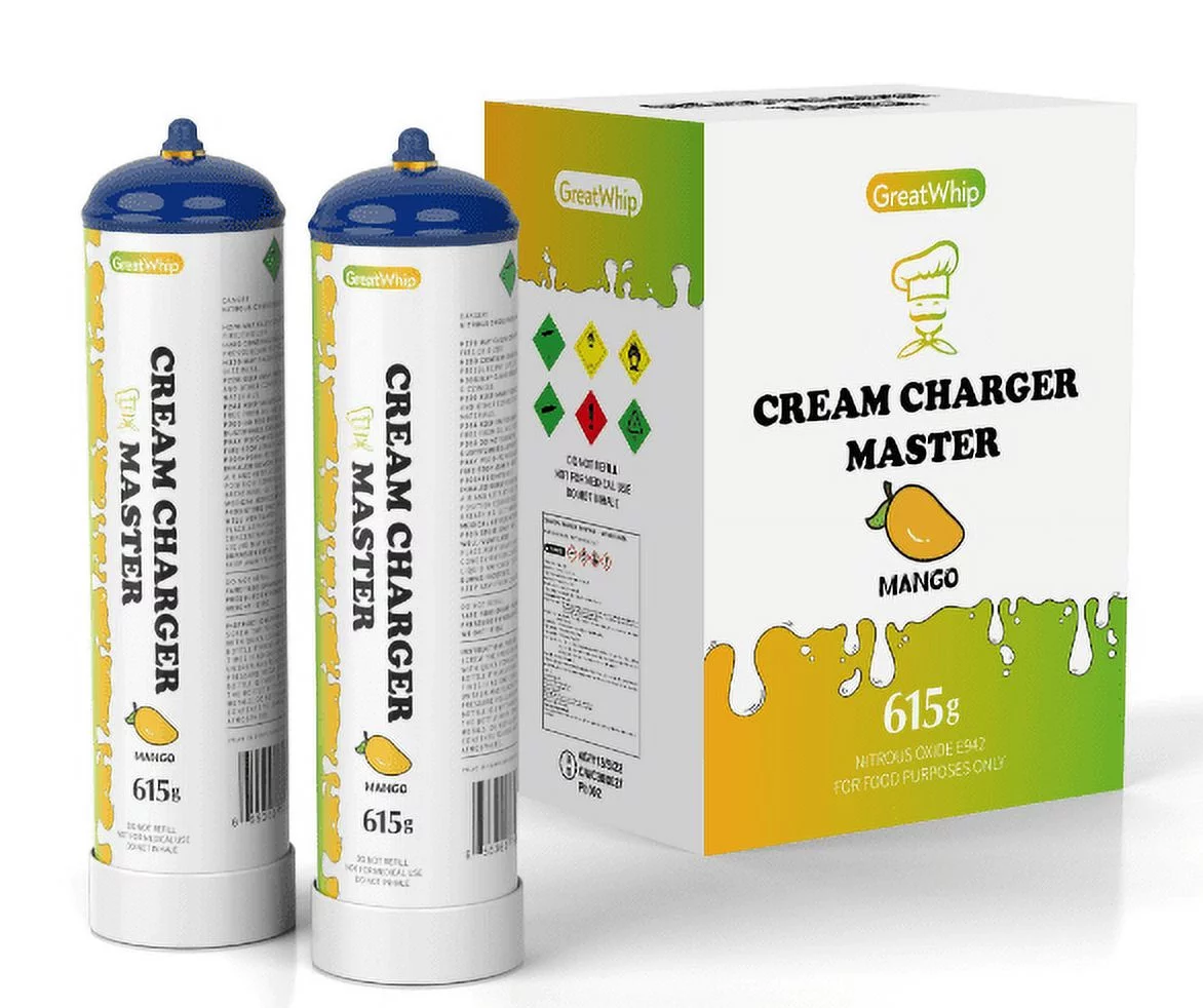 GreatWhip 1Box Mango Flavor Nitrous Oxide Chargers 615g Whipped Cream Charger 0.99Liter Whip Cream Charger (6 Cylinders)