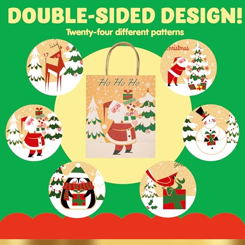JOYIN 24 PCS Christmas Kraft Gift Bags with Assorted Sizes, Present Bags for Wrapping Xmas Holiday Party Favors, Thanksgiving Gift Decoration, School Classrooms (Classic) Not Include Tissue Paper