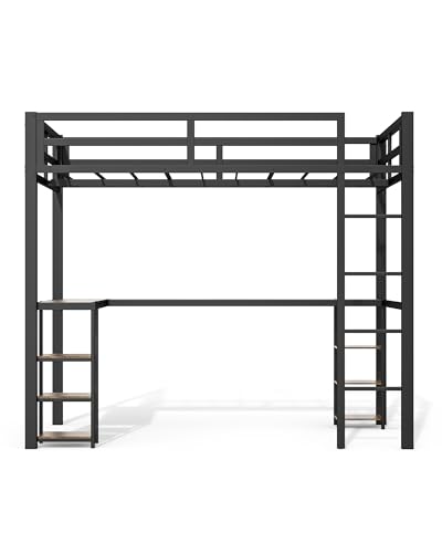 Full Over Full Bunk Bed with Trundle, Heavy Duty Metal Bed Frame with Full-Length Guardrails & Ladder, 3-in-1 Convertible Full Bunk Bed, Noise-Free, No Box Spring Needed, Black