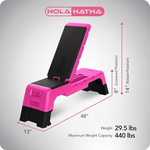 HolaHatha Adjustable Multi-Functional Exercise Bench 440 Pound Capacity Foldable Incline Deck, 8.5 to 14.5 Inch Height, Compact Design,