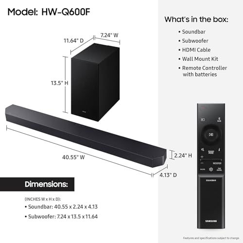 SAMSUNG Q990D 11.1.4ch Soundbar w/Wireless Dolby Atmos Audio, Rear Speaker Included, Q-Symphony, SpaceFit Sound Pro, Adaptive Sound, Game Mode Pro with Alexa Built-in, HW-Q990D/ZA