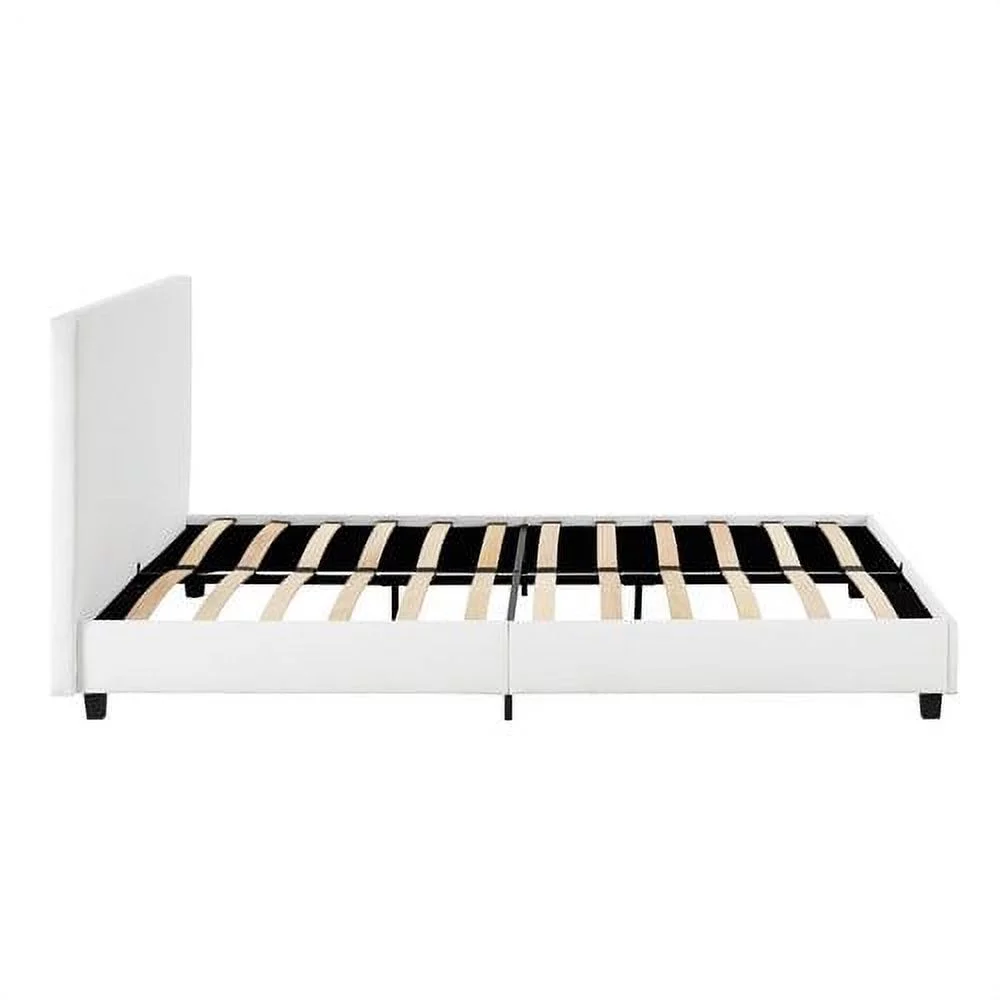 Mainstays Upholstered Platform Bed, Queen Frame, White Faux Leather