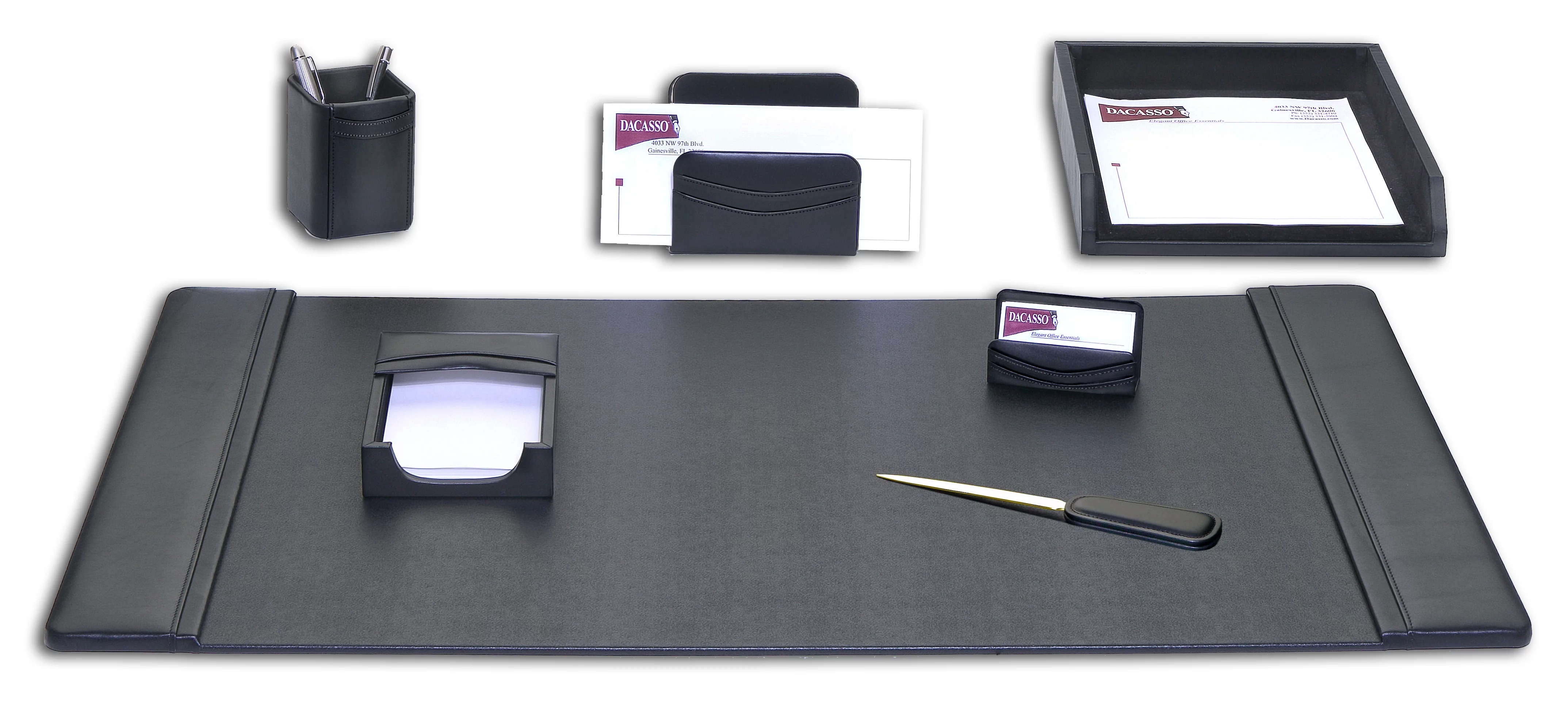 Black Leather 7-Piece Desk Set