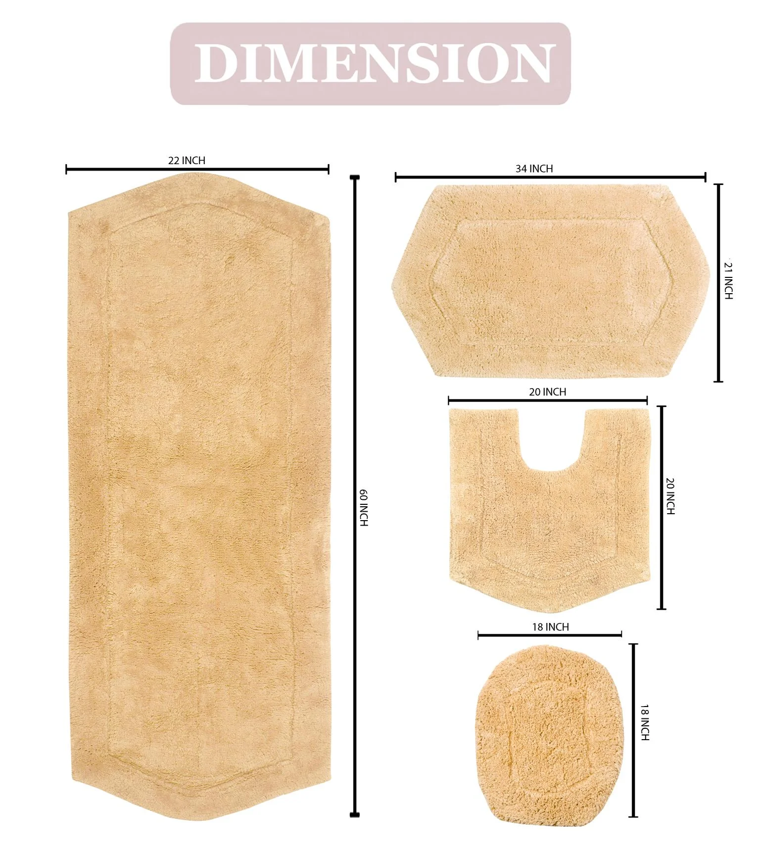 Home Weavers Waterford Collection Cotton Bath Rug Soft Absorbent Non Slip Bath Mats Washable 4 Piece Set Bath Rug with Lid Cover Shower Rug Rug