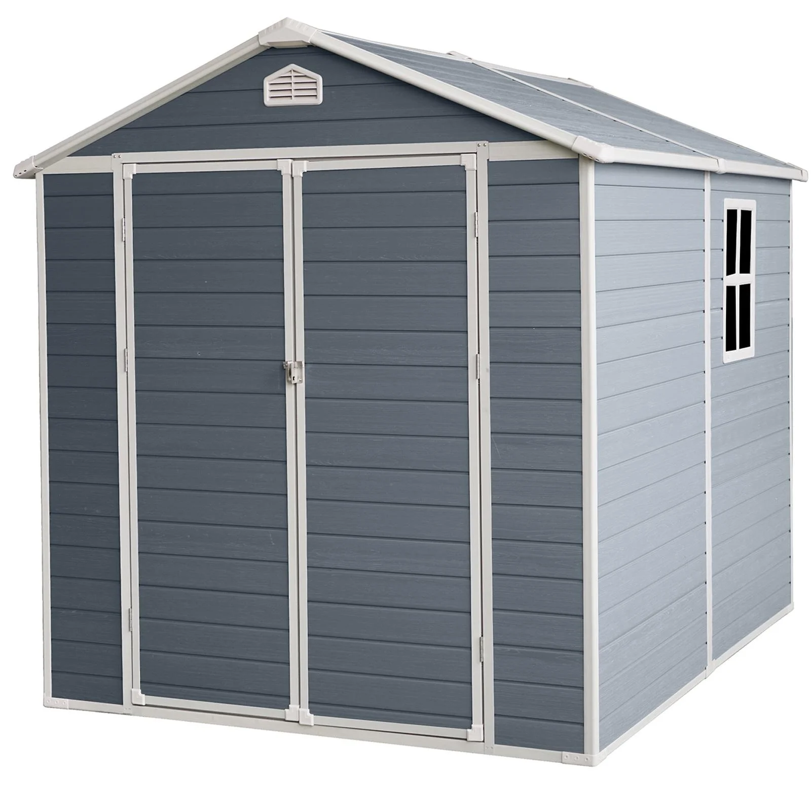 8' x 6' Outdoor Resin Storage Shed, Backyard Plastic Sheds with Reinforced Floor, Lockable Door, Garage Patio Garden Storage Shed, Gray