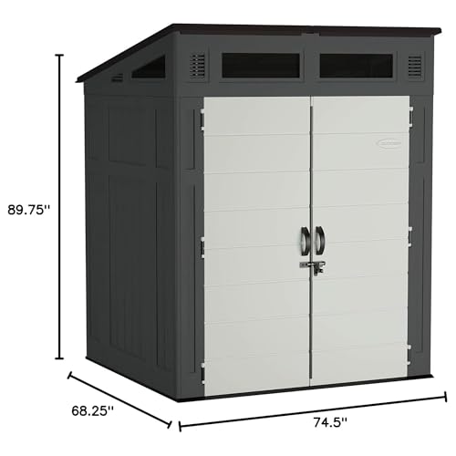 Suncast 6' x 5' Modernist Storage Shed for Yard Storage, All-Weather Outdoor Storage Shed with 2 Lockable Doors and Windows, Peppercorn, Made in The USA