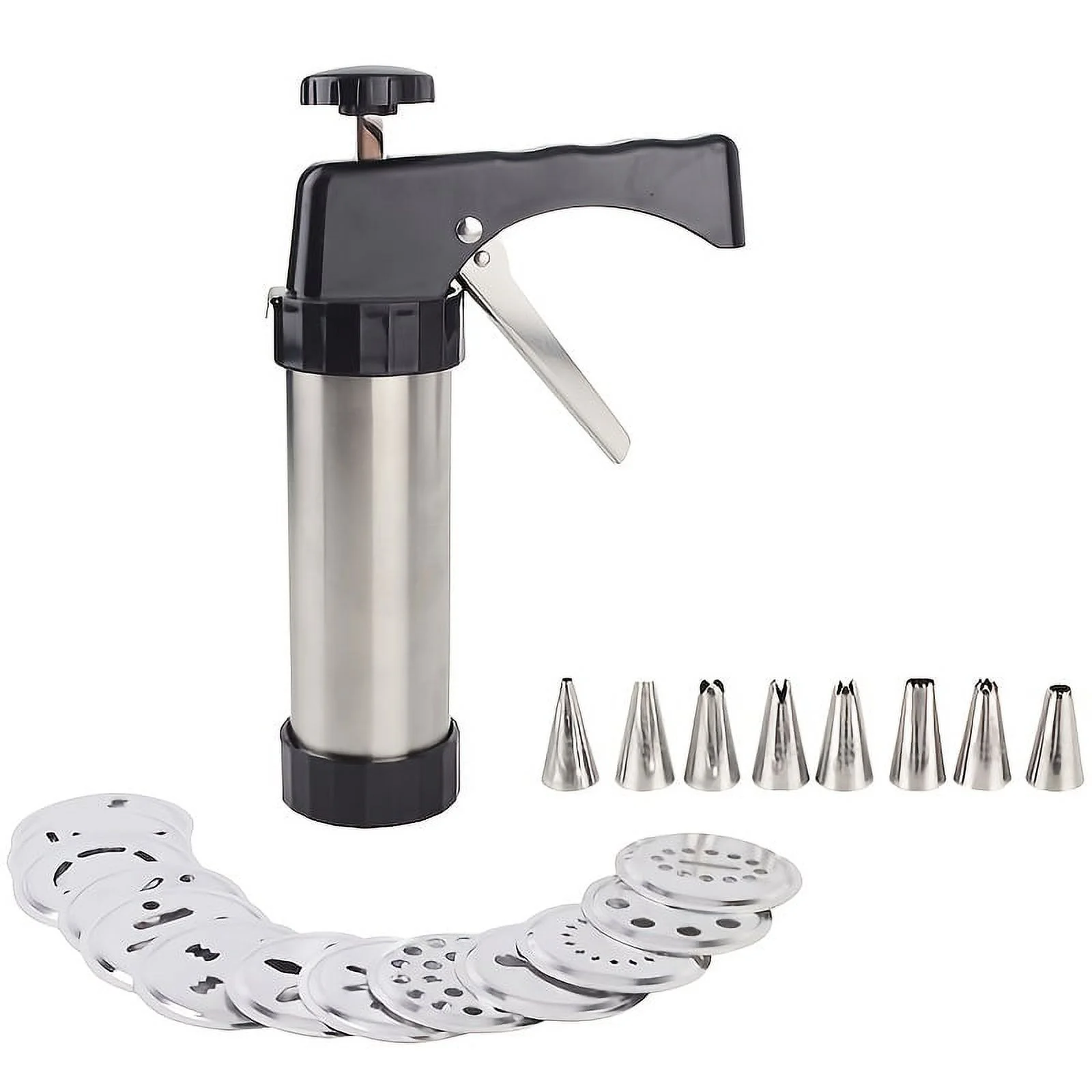 13pcs Cookie Press Household Stainless Steel Spritz Cookie Press Cookie Maker, Baking Mold, Cookie Squeezer, Piping Gun, 9.8 X 5.7In Deluxe Cookie Maker, Comes with an Exclusive Recipe