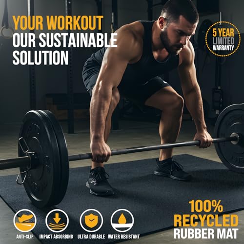 Rubber King Multi-Purpose Exercise Mat - 100% Recycled Thick Rubber Mat for Home Gym Flooring, Non-Slip, Low-Odor Durable Workout Mat for Indoor/Outdoor, Shoe-Friendly