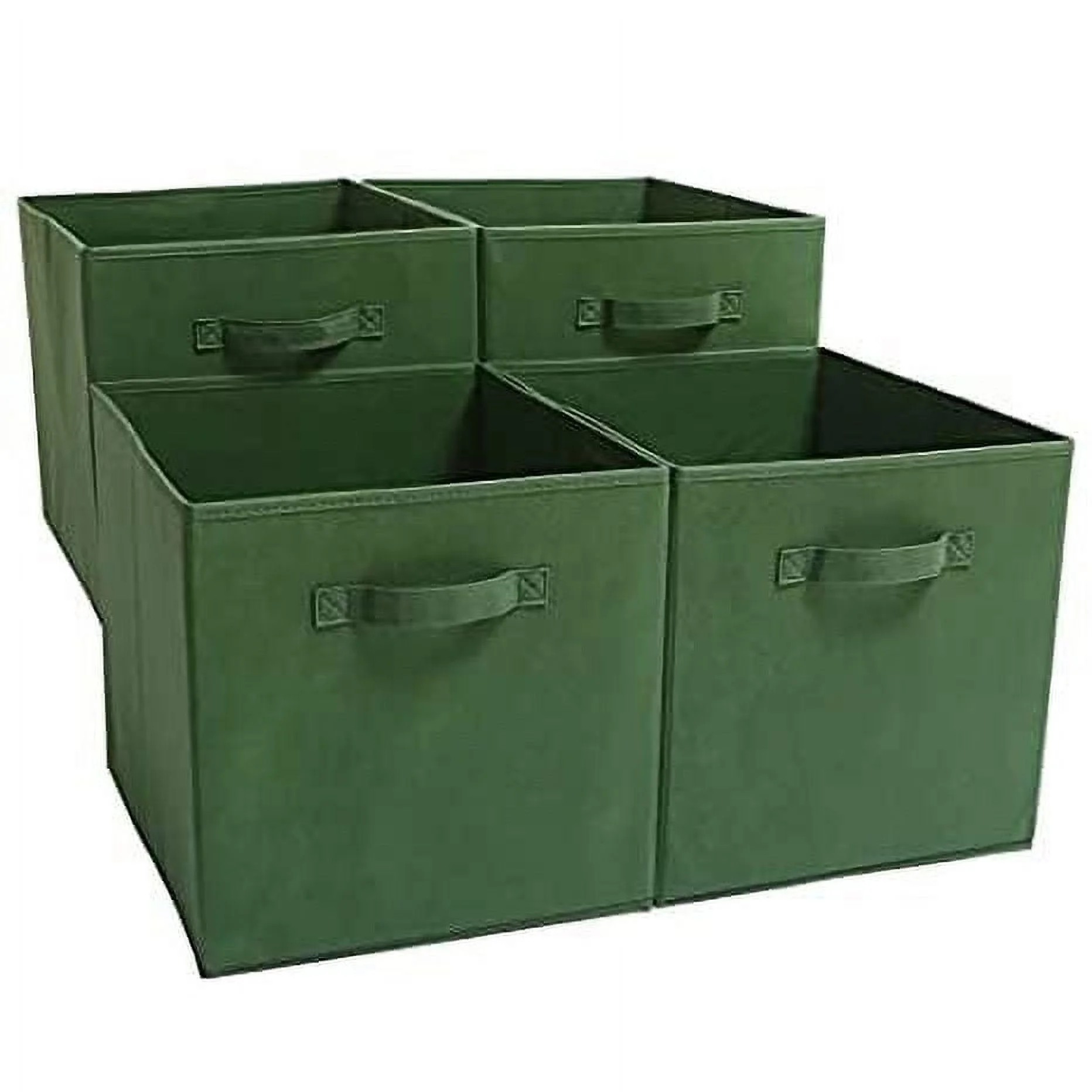 EZOWare Set of 4 Foldable Fabric Basket Bin, Collapsible Storage Cube boxes for Nursery Toys Shelves (13 x 15 x 13 inches) (Kale Green)