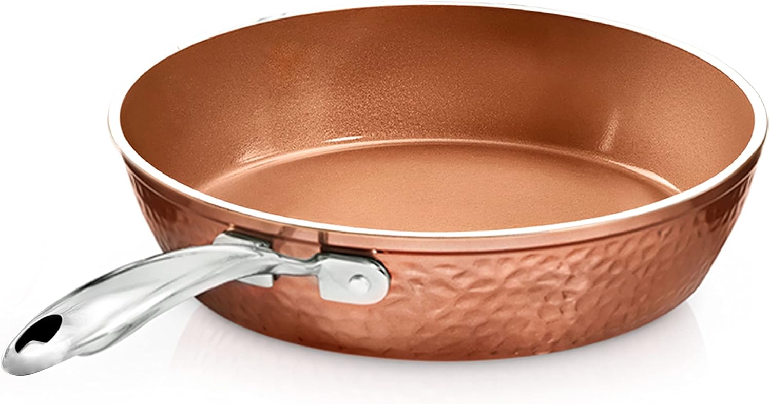 GOTHAM STEEL Hammered Copper Collection – 9.5” Nonstick Fry Pan Premium Cookware, Aluminum Composition with Induction Plate for Even Heating, 100% PFOA Free, Metal Utensil, Dishwasher & Oven Safe