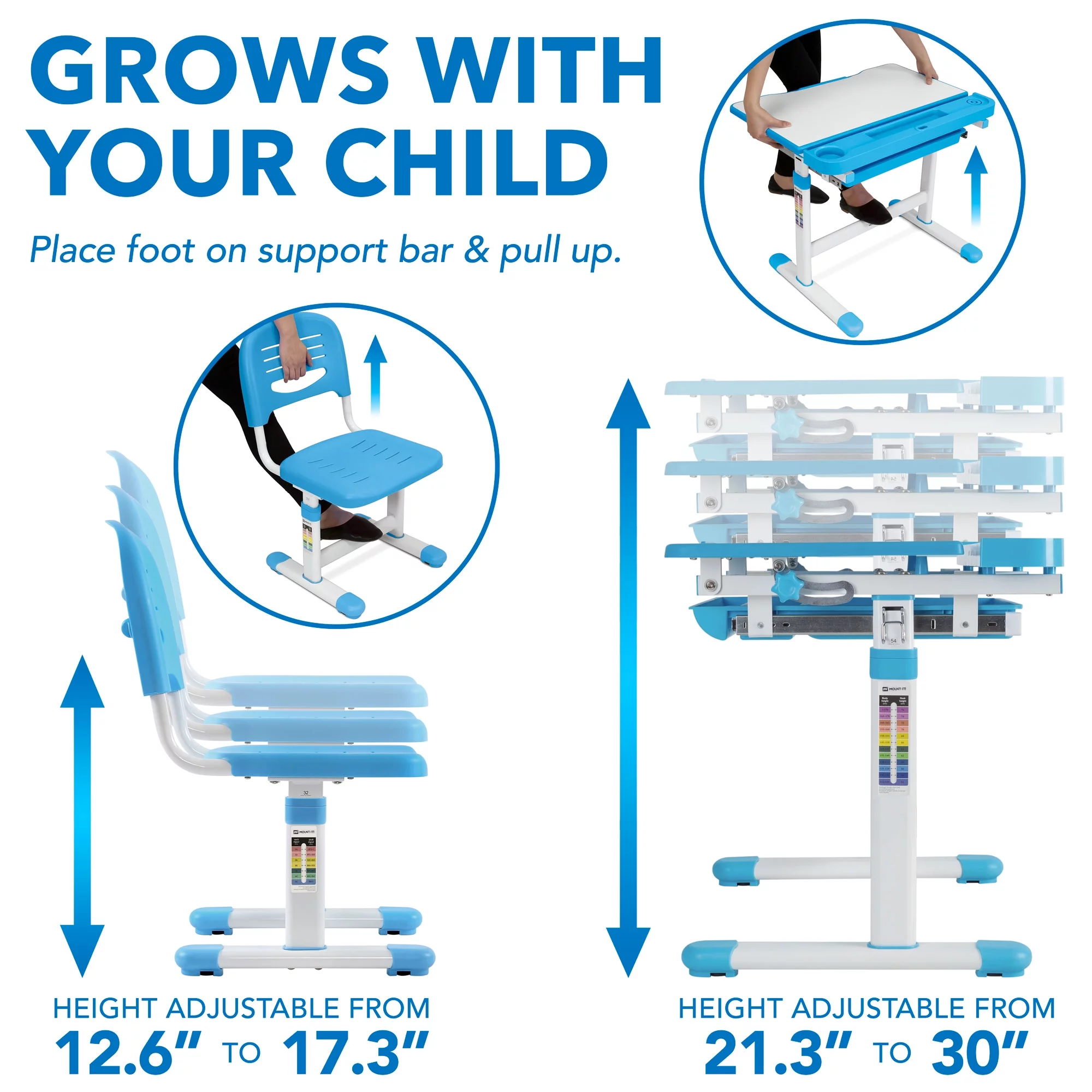 Mount-It! Kids Desk and Chair Set, Blue
