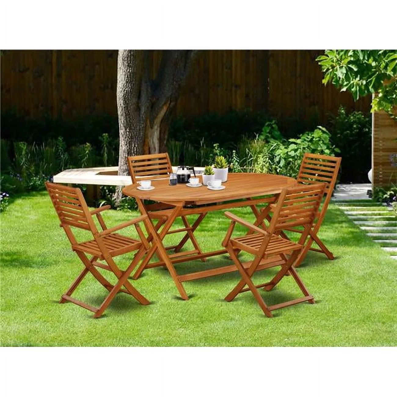 5 Piece Diboll Acacia Wooden Balcony Furniture Set - Natural Oil